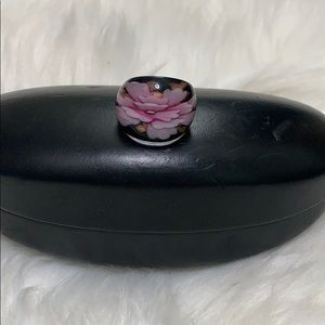 Black Flower Cocktail Ring Size 6